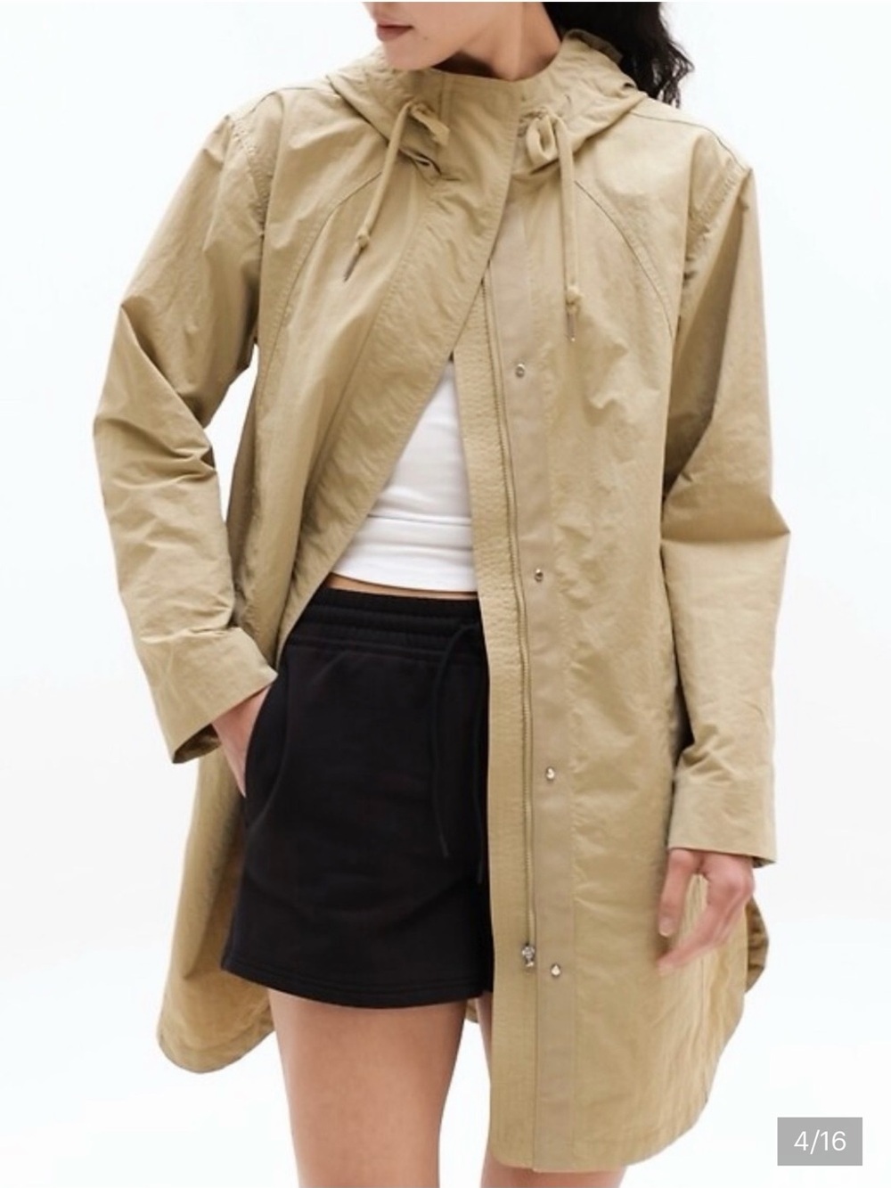 NWT Athleta Everywhere Anorak Khaki Hooded Trench Coat Jacket size small